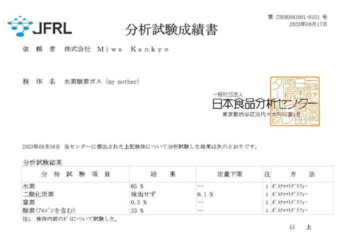 日本食品分析センター 分析結果